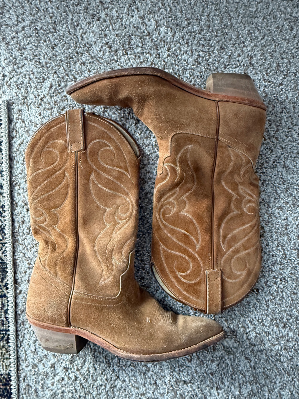 Tan Suede Western Cowboy Boots genuine leather - Picture 2 of 6